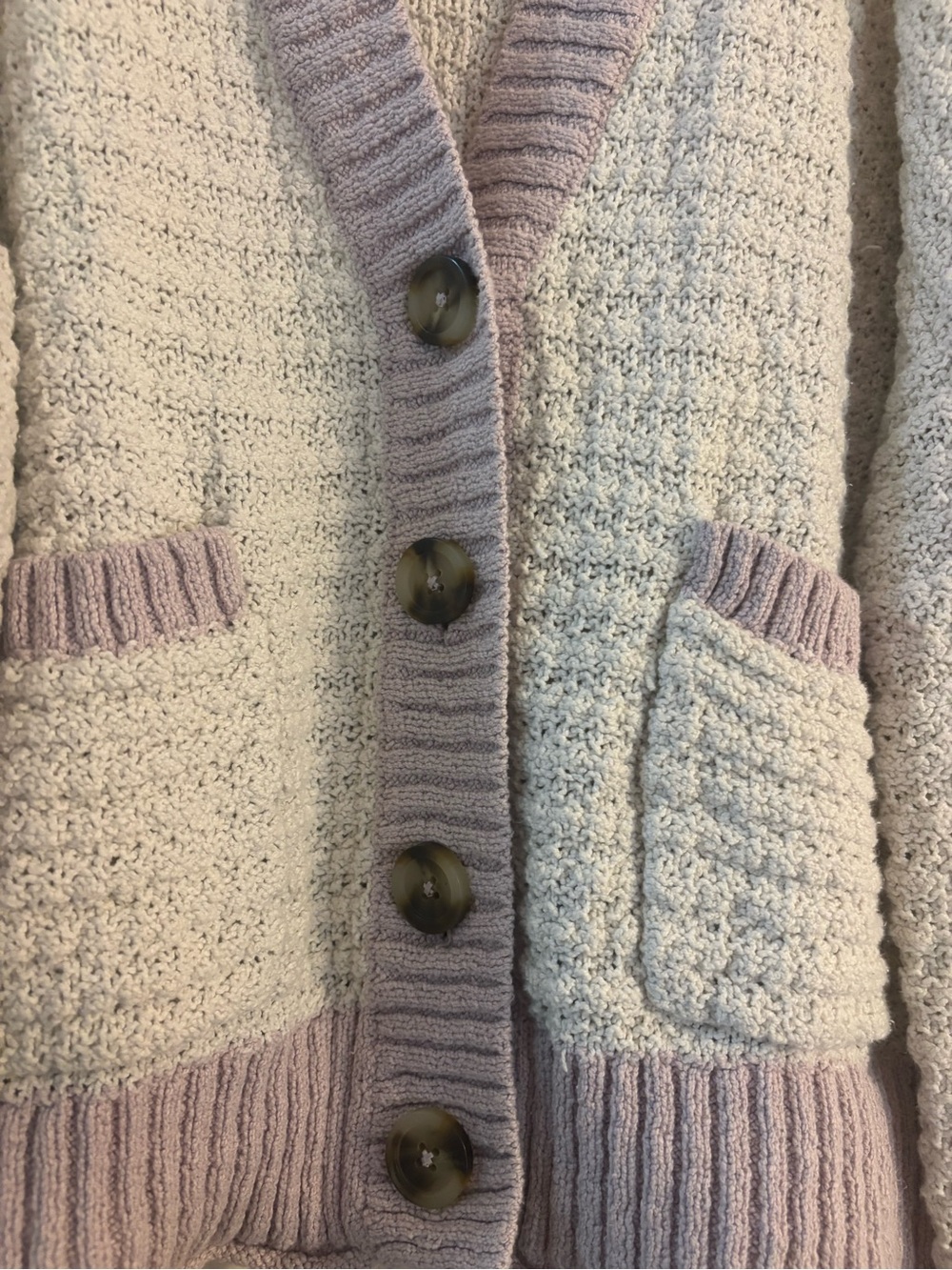 Madewell Madewell Seabrook Cardigan Sweater Cream with Lavender Trim - Picture 3 of 5